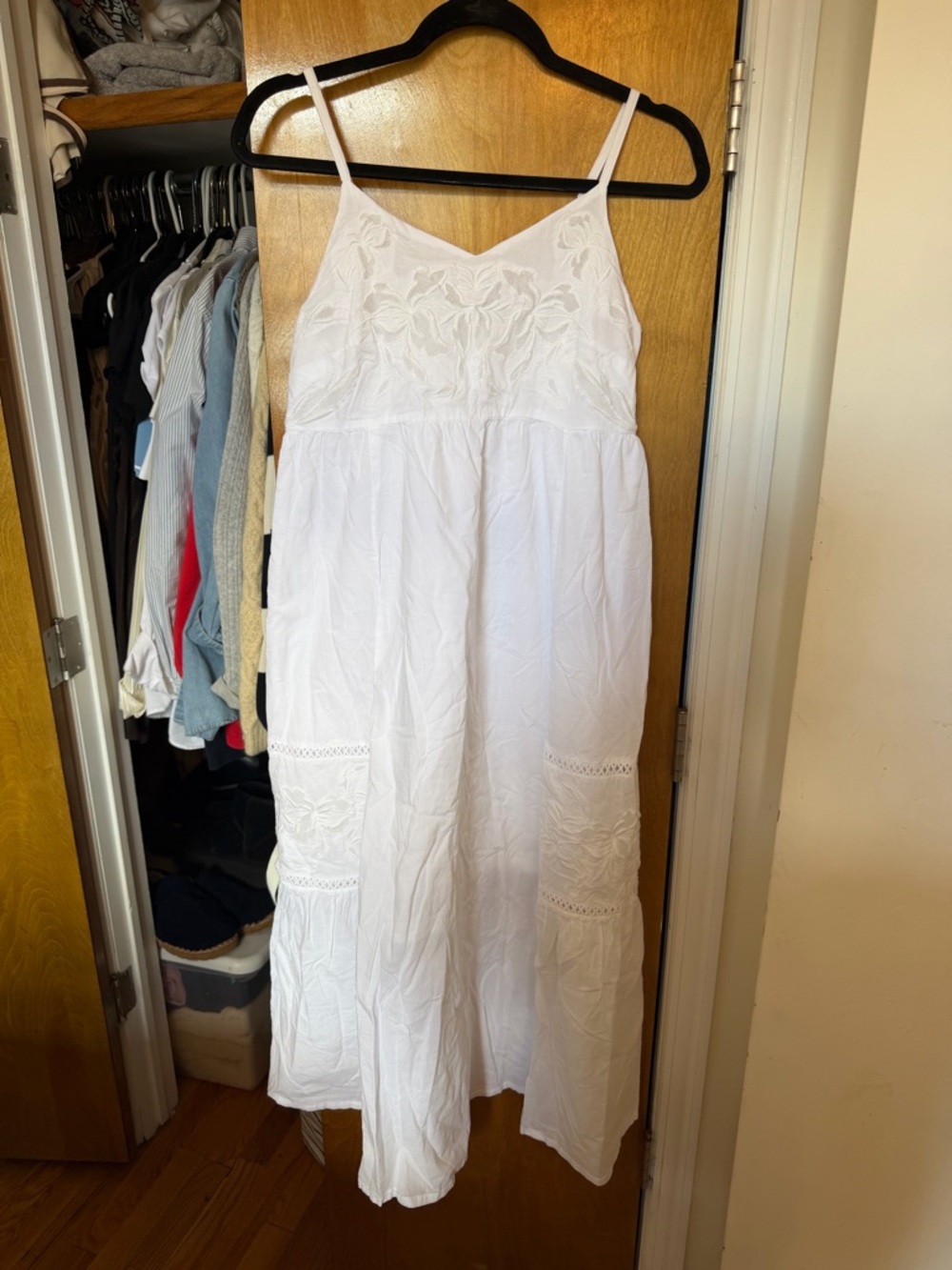 White Embroidered Maxi Dress with Spaghetti Straps